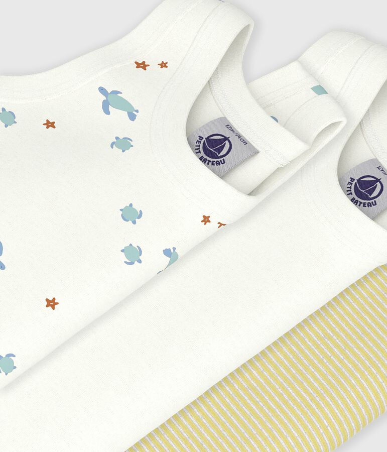 Pack of babies' sleeveless turtle print cotton bodies multicolor