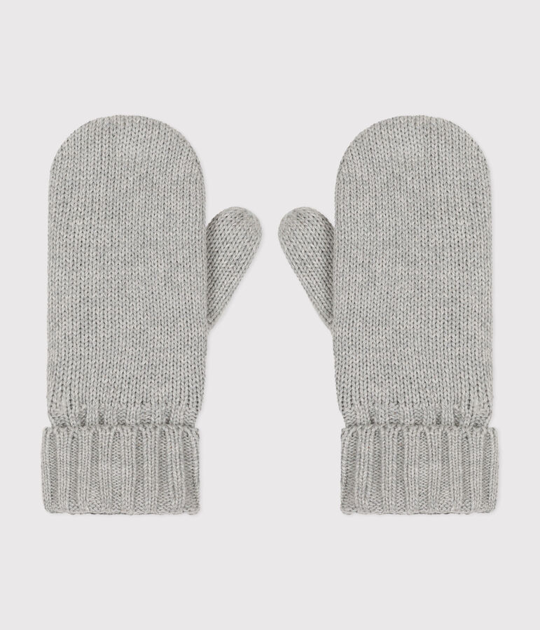 Children's plain knitted fleece-lined mittens grey