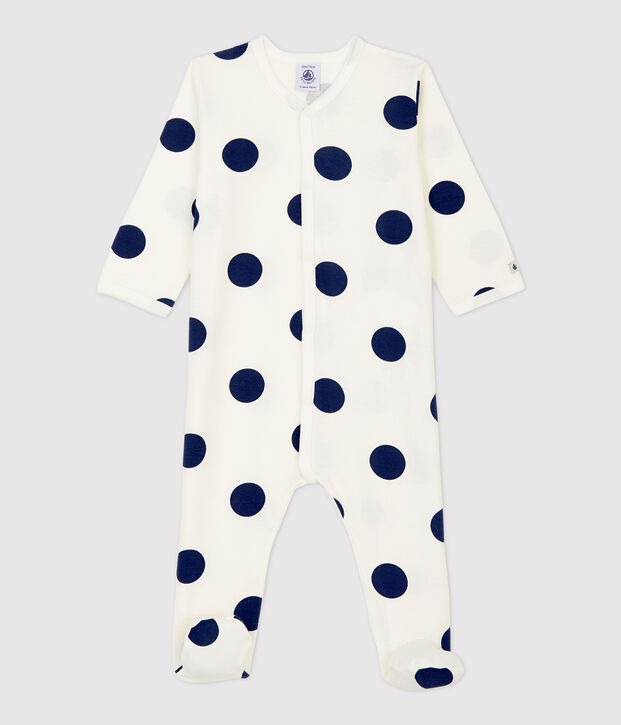 Babies' Spotted Organic Cotton Sleepsuit white/blue