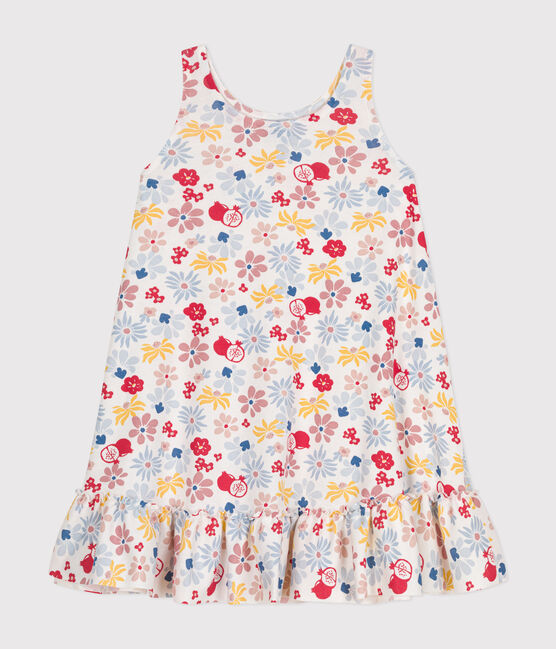Girl's sleeveless cotton dress MARSHMALLOW white/MULTICO white