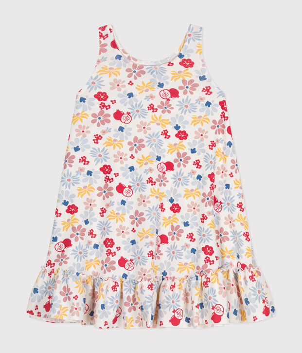 Girl's sleeveless cotton dress white/multicolor