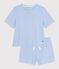 Women's short stripy cotton pyjamas blue/white