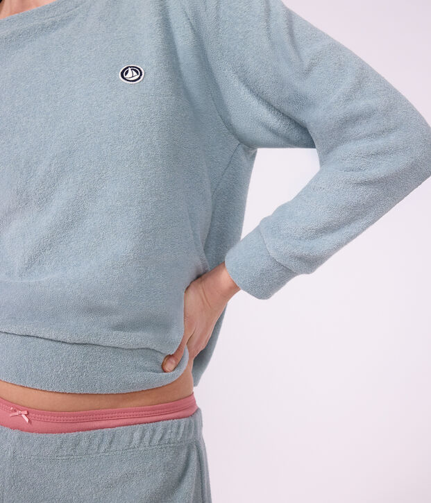 Women's plain cotton terry pyjamas SEDUMBLUE