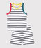 Children's short stripy tank top cotton pyjamas MARSHMALLOW white/SMOKING blue