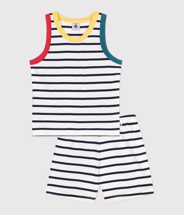 Children's short stripy tank top cotton pyjamas white/blue