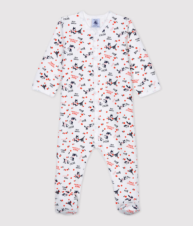 Babies' Paris Organic Cotton Fleece Sleepsuit white/multicolor