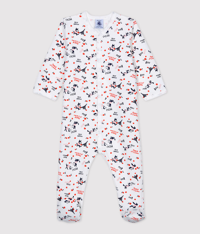 Babies' Paris Organic Cotton Fleece Sleepsuit MARSHMALLOW white/MULTICO white