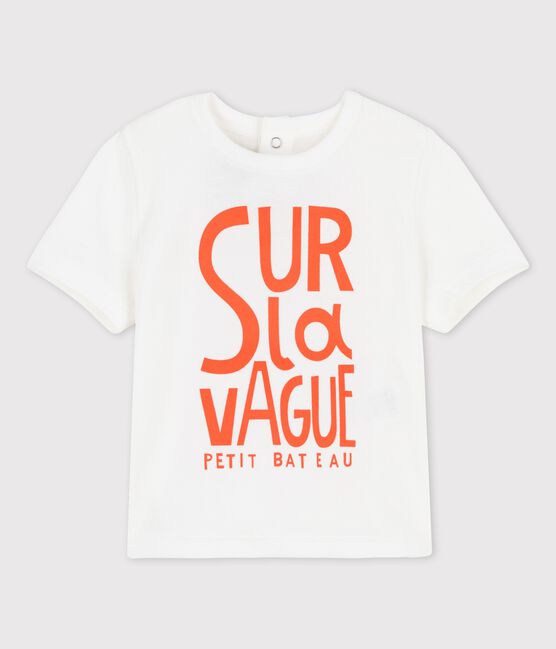 Babies' Short-Sleeved Cotton T-Shirt With Motif MARSHMALLOW white