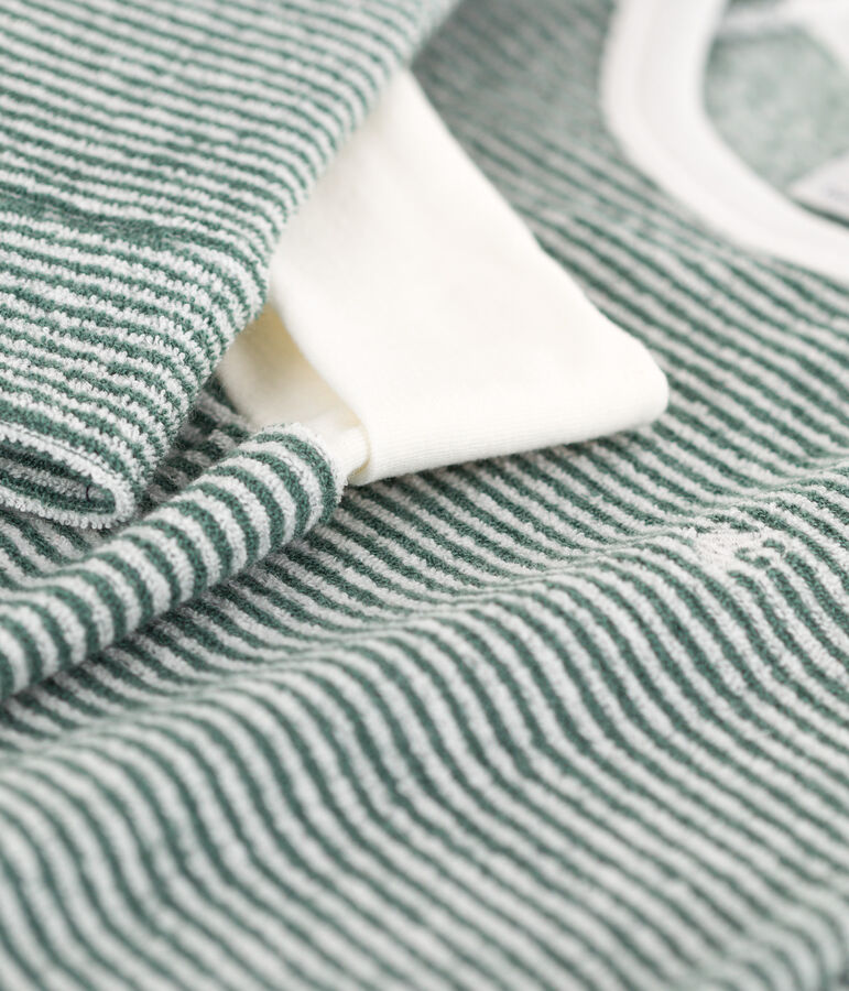 Children's Unisex Pinstriped Cotton Terry Pyjamas green/white