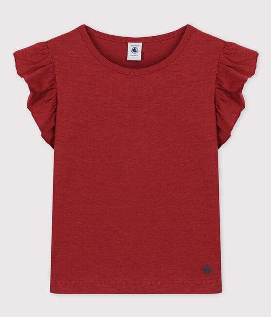 Girls' Short-Sleeved Cotton T-Shirt OMBRIE brown