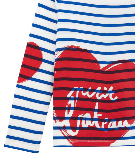 Girls' Creative Striped Top MARSHMALLOW white/PERSE blue