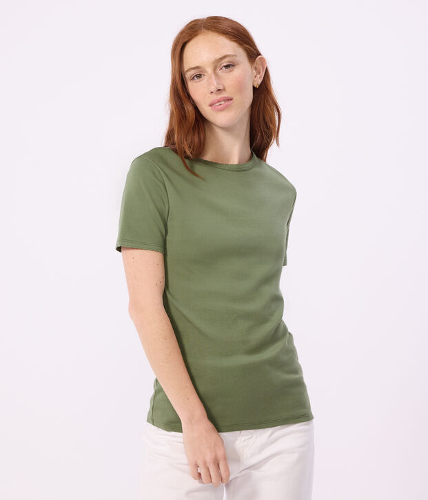 Women's short-sleeved plain cotton T-shirt green