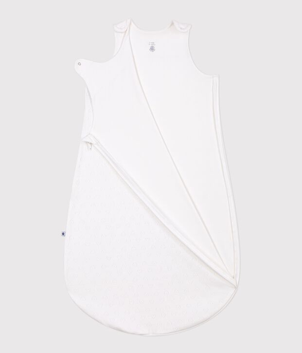 Baby sleeping bag in openwork cotton with hearts 0.5 TOG white
