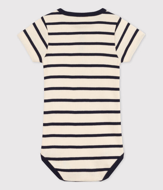 Babies' Striped Ribbed Short-Sleeved Bodysuit AVALANCHE white/SMOKING blue