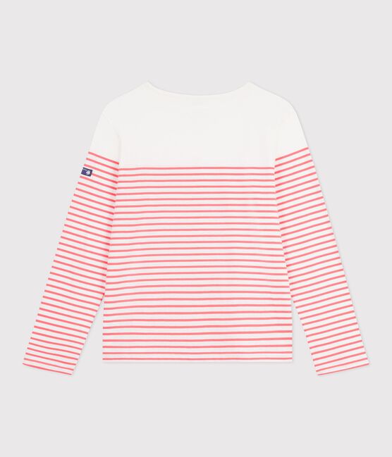Women's stripy cotton Breton top MARSHMALLOW pink/FLAMAND