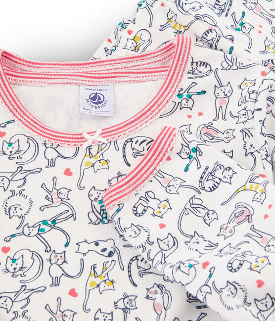 Girls' Ribbed Pyjamas MARSHMALLOW white/MULTICO white