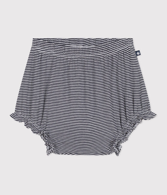 Babies' pinstriped cotton bloomers SMOKING blue/MARSHMALLOW white