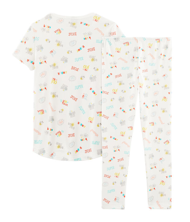 Girls' Ribbed Pyjamas white/multicolor