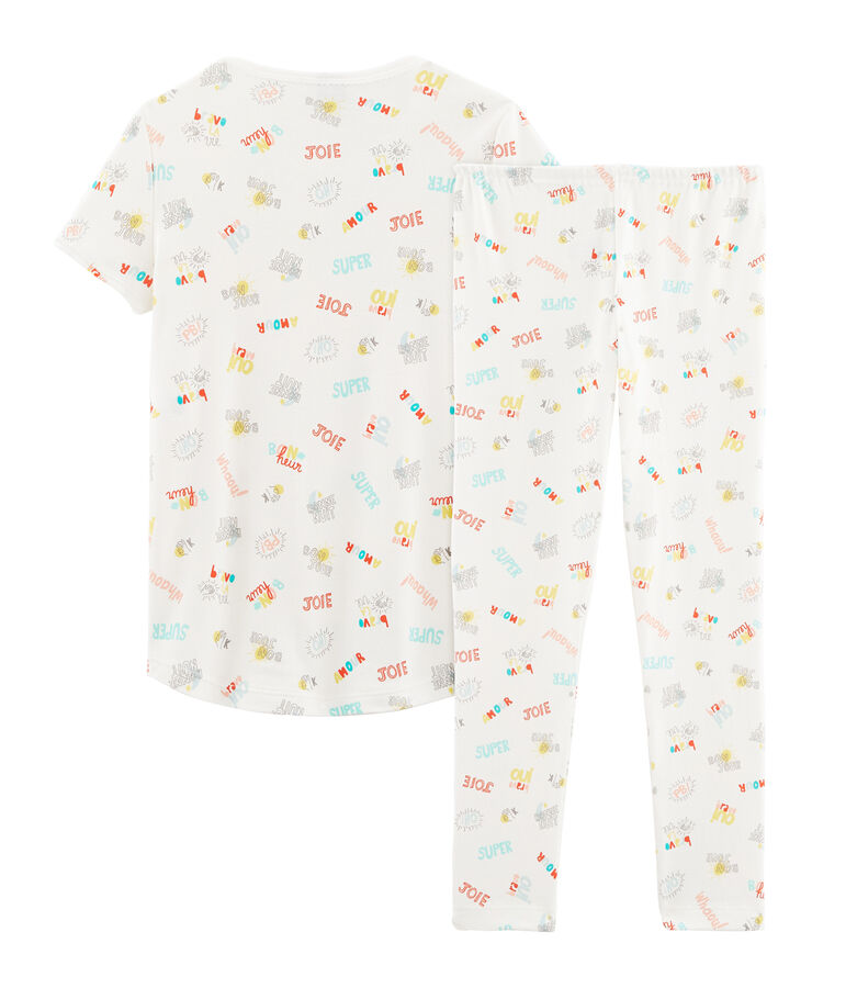 Girls' Ribbed Pyjamas MARSHMALLOW white/MULTICO white