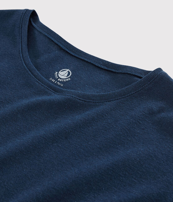 Women's Plain Linen and Cotton Blend T-Shirt MEDIEVAL blue