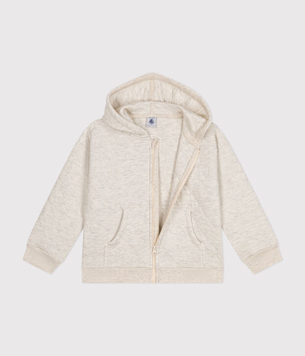 Children's unisex quilted tube knit zipped hoodie beige