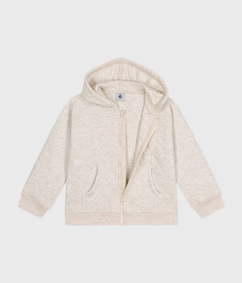 Children's unisex quilted tube knit zipped hoodie beige