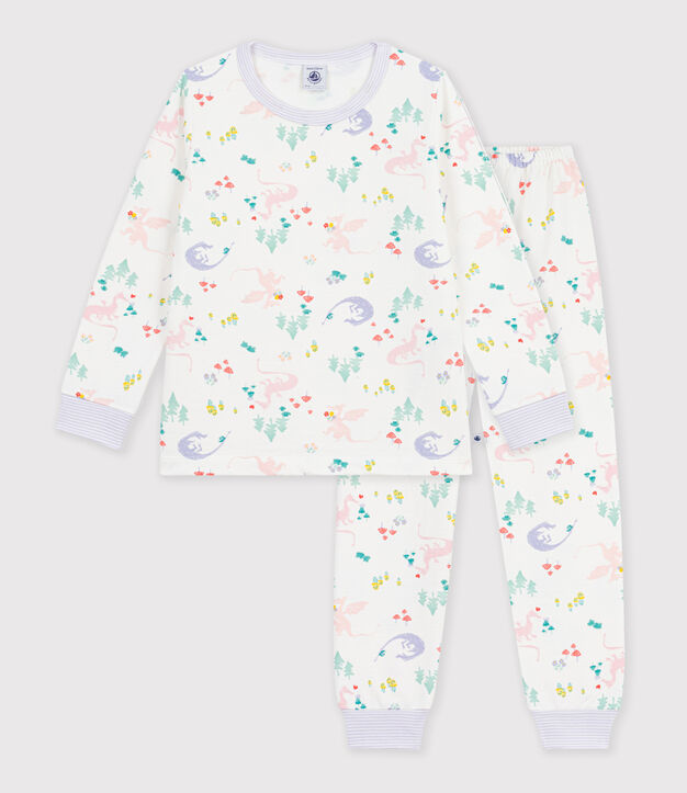 Children's pyjamas in fleece with a dragon print white/multicolor
