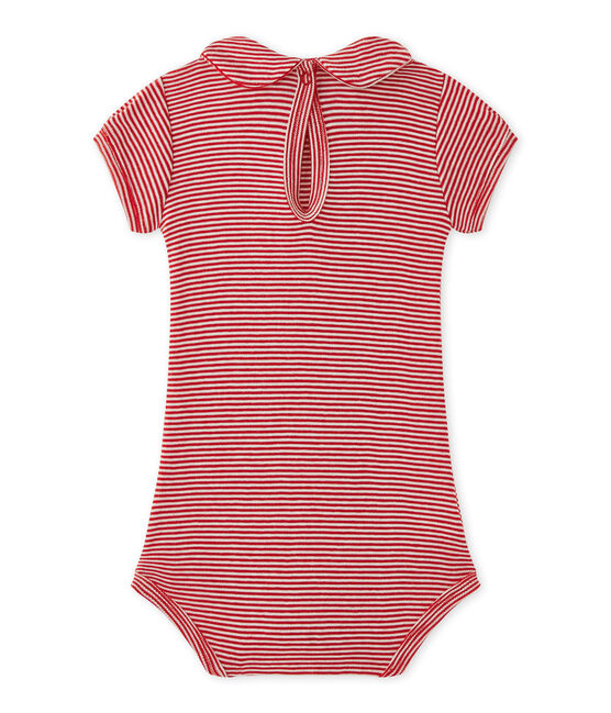 Baby girl's bodysuit with striped collar TERKUIT red/MARSHMALLOW white