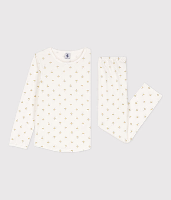 Little girls' cotton palm print pyjamas MARSHMALLOW white/MULTICO white