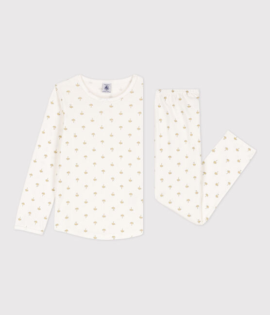 Little girls' cotton palm print pyjamas MARSHMALLOW white/MULTICO white