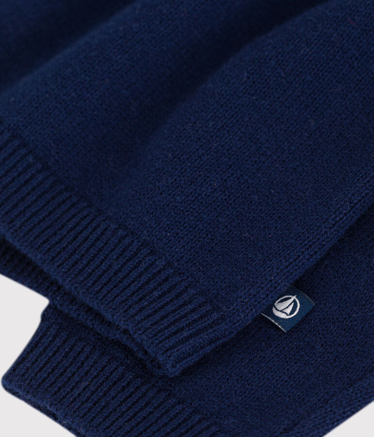 Babies' plain wool and cotton knit cardigan with a collar blue