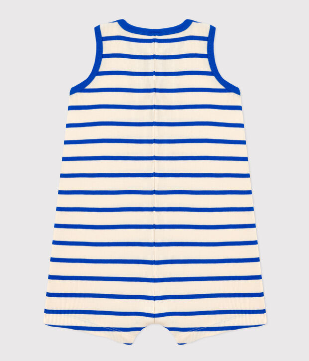 Babies' Striped Rib-Knit Playsuit Ecru/blue