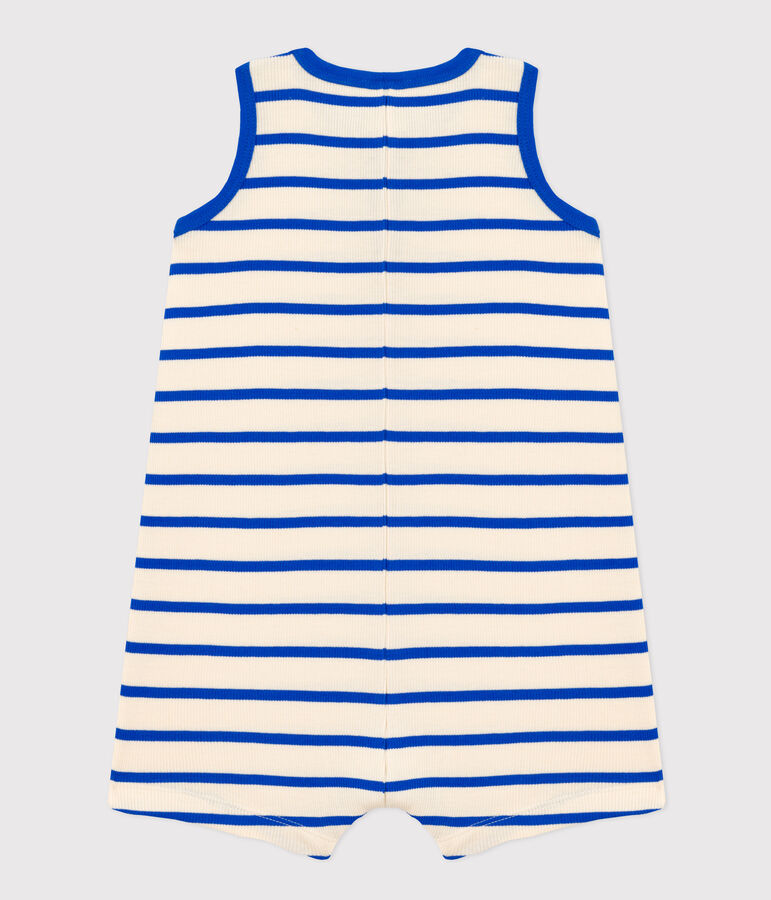 Babies' Striped Rib-Knit Playsuit Ecru/blue