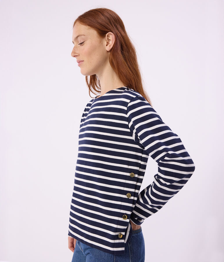 Women's stripy cotton Breton top SMOKING blue/MARSHMALLOW white
