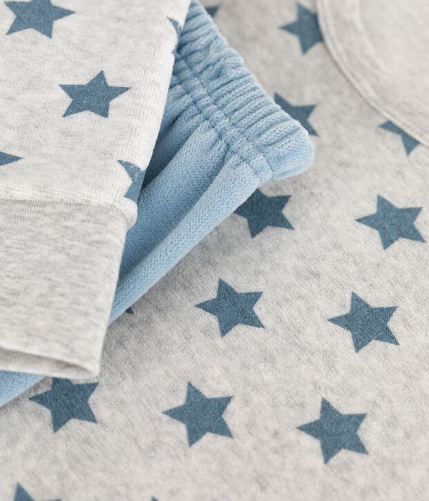 Children's star print velour pyjamas. grey/blue