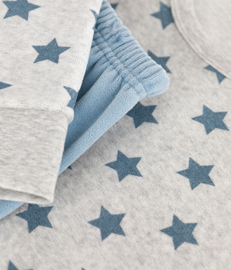 Children's star print velour pyjamas. grey/blue