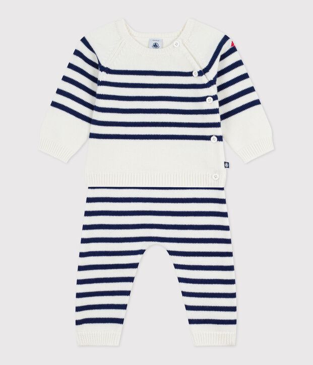 Babies' 2-piece stripy knit Breton top outfit blue/blue