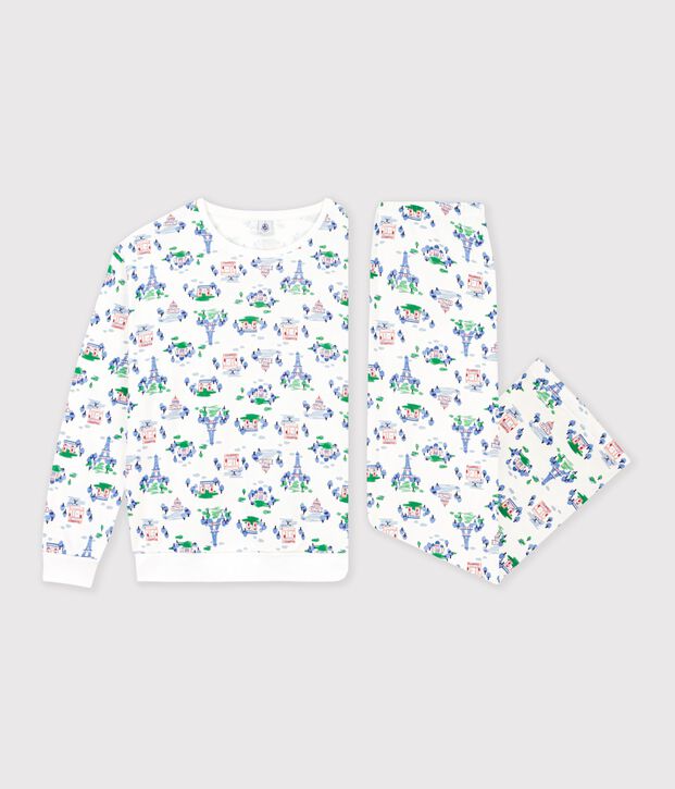 Women's Paris print cotton pyjamas white/multicolor