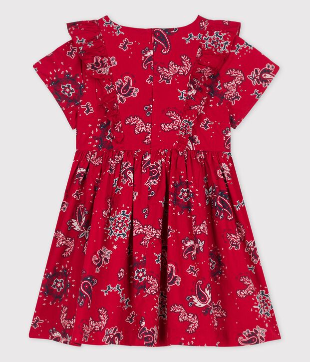 Girls' Short-Sleeved Poplin Dress red/multicolor