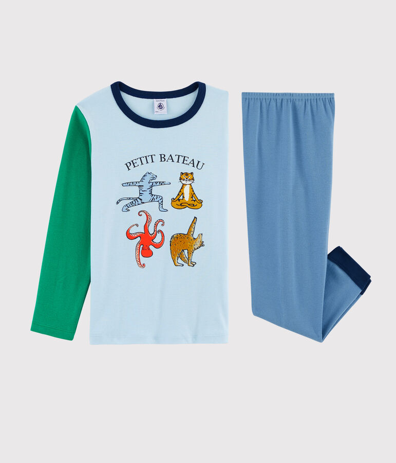 Boys' Yoga Animals Ribbed Pyjamas ALASKA blue/MULTICO white