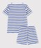 Boys' Stripy Cotton Short Pyjamas MARSHMALLOW white/SURF blue