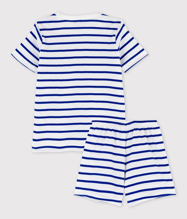 Boys' Stripy Cotton Short Pyjamas white/blue