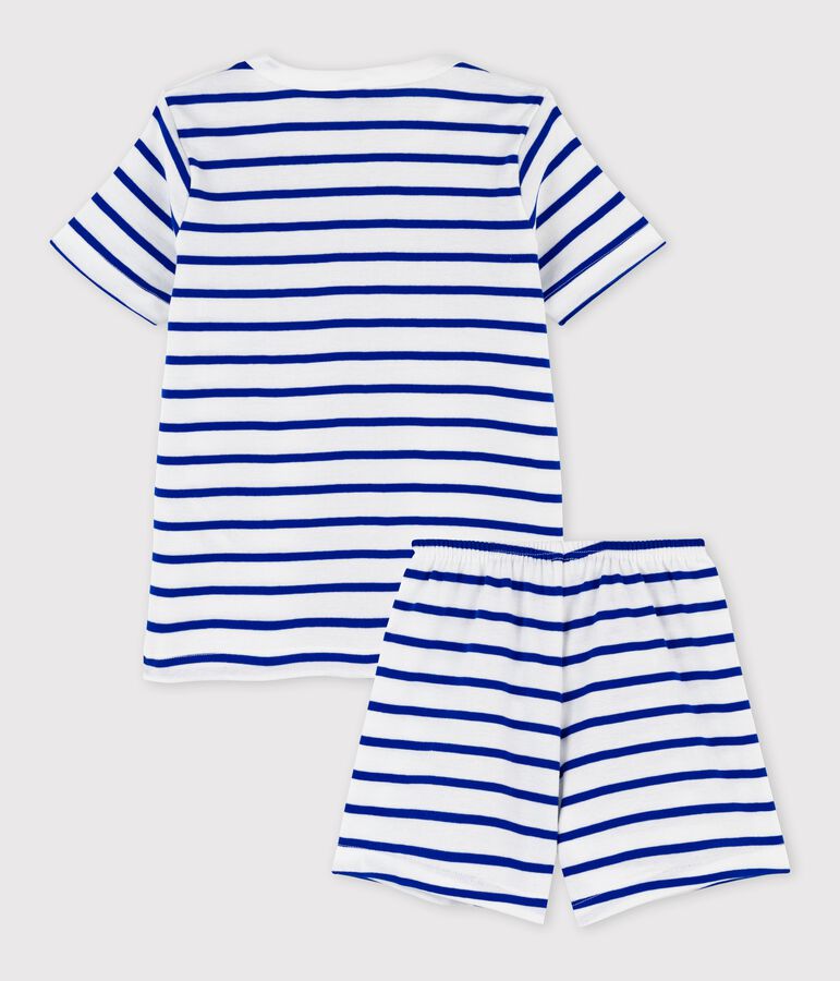 Boys' Stripy Cotton Short Pyjamas white/blue