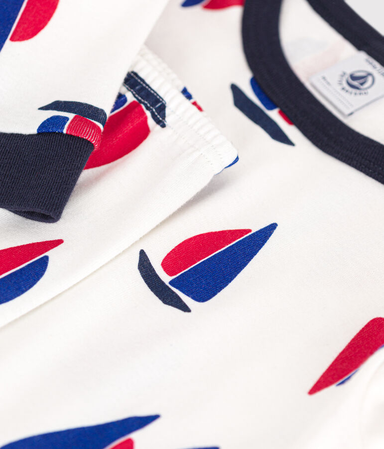 Children's boat print fitted cotton pyjamas white/multicolor