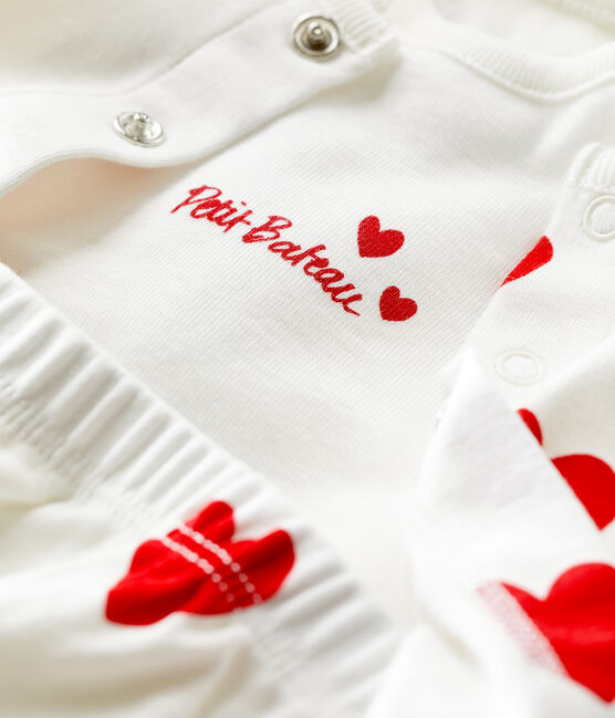 Babies' Organic Cotton Heart Print Clothing - 3-Piece Set MARSHMALLOW white/TERKUIT red