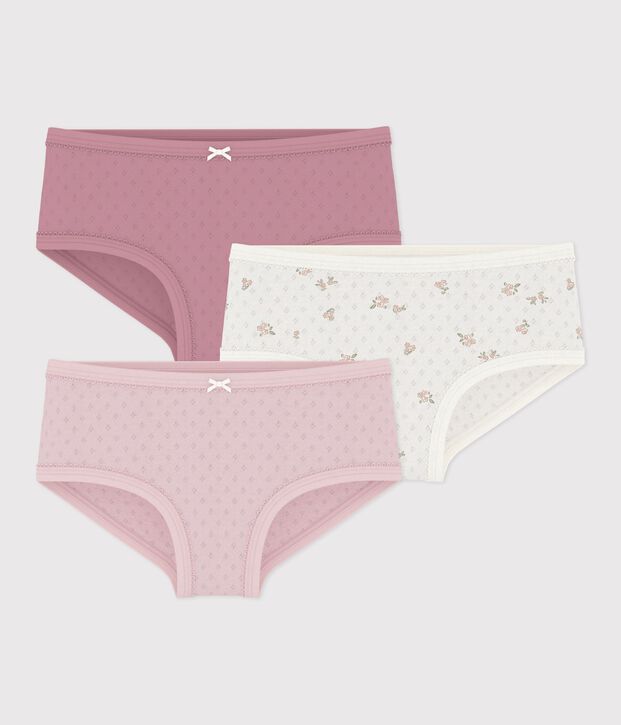 Pack of children's high-waisted pants in openwork cotton with a floral pattern multicolor
