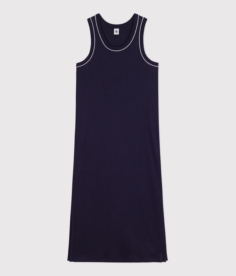 Women's long cotton vest dress blue