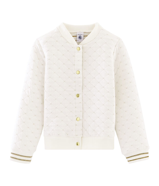 Girls' Quilted Tube Knit Cardigan white