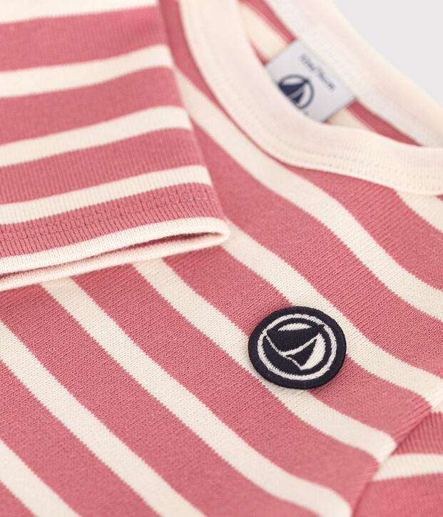 Babies' thick cotton Breton top pink/ecru