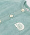 Babies' short-sleeved plain cotton towelling playsuit with a badge PAUL green